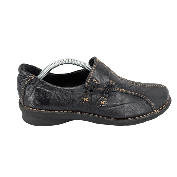 Clarks Shoes - Clarks Black Leather Side Zip Bungee Loafers Slip On Shoes Womens 5.5 M